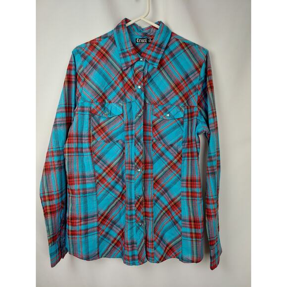 Cruel Girl Western Women's Turquoise Red Snap Casual Top Size Extra Large - Picture 1 of 10